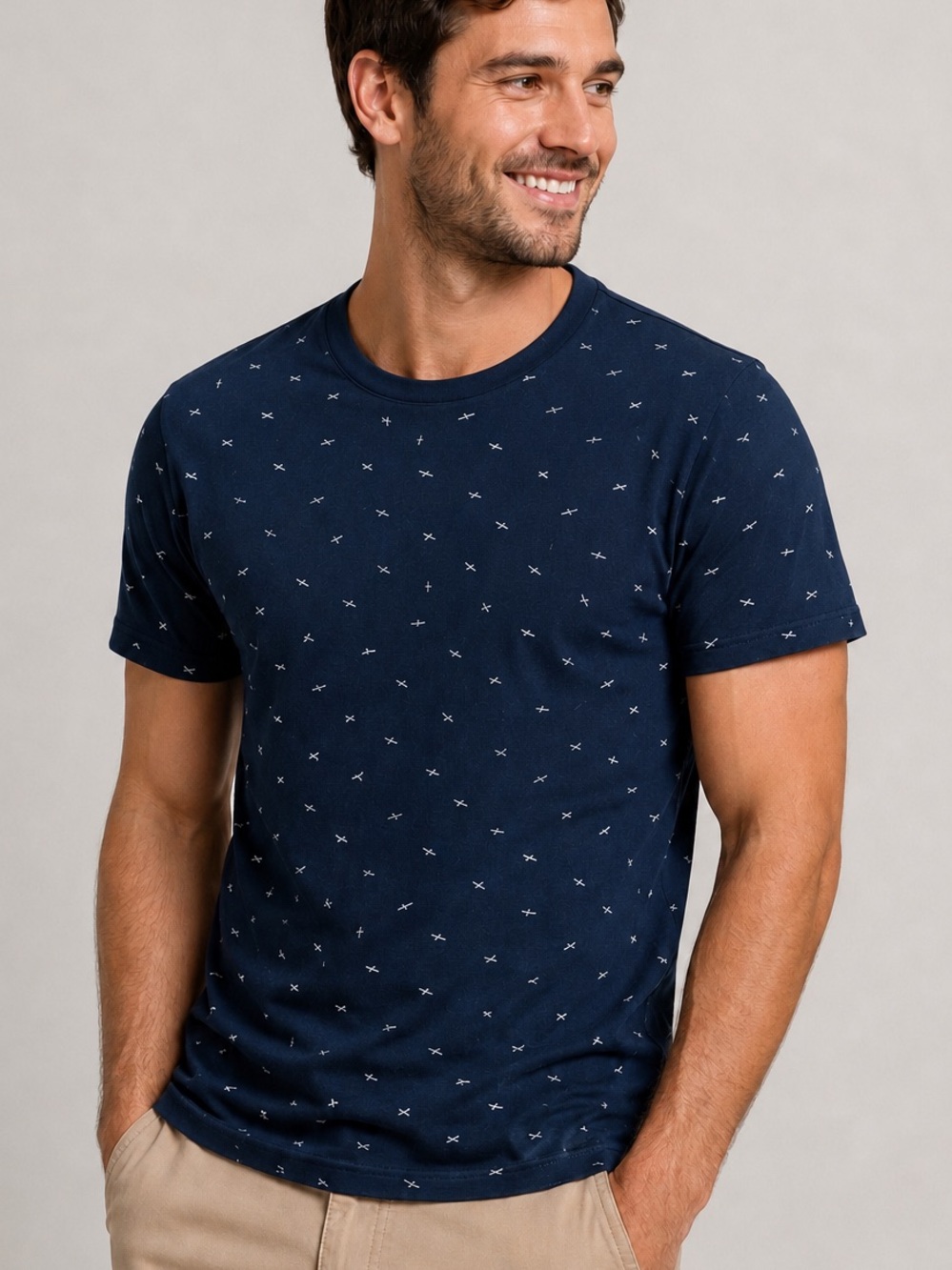 Denim & Flower by Ricky Singh  Navy T-Shirt | White Seagull Bird Print | Sz Med